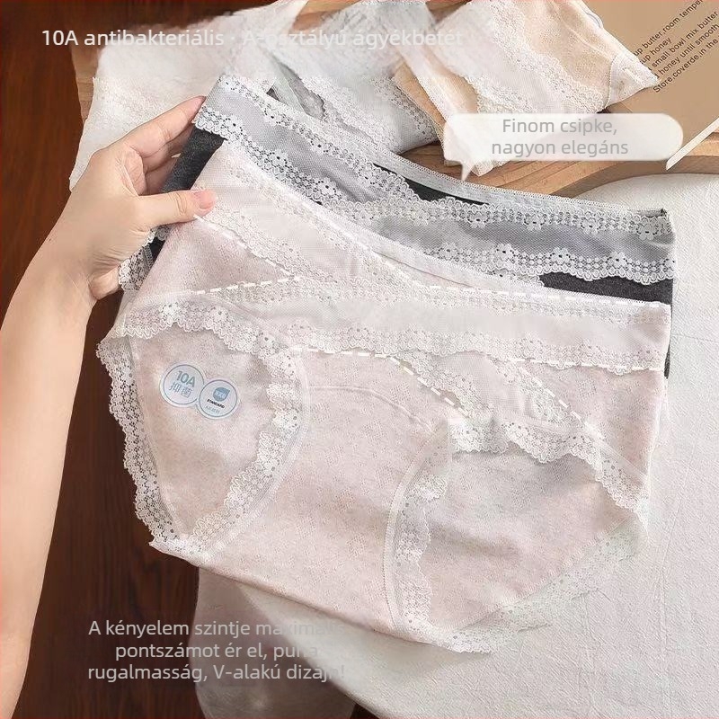 10A jacquard pamut női alsónemű csipkével, légáteresztő, csípőfedő, varratmentes, pamutos ágyékrész
