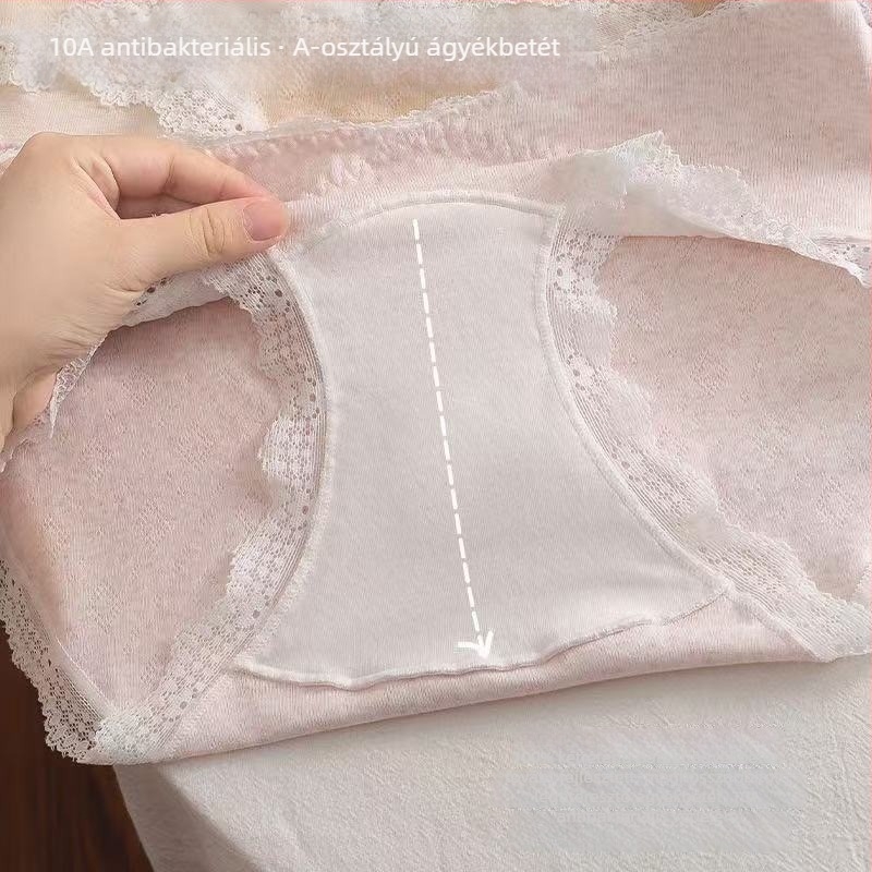 10A jacquard pamut női alsónemű csipkével, légáteresztő, csípőfedő, varratmentes, pamutos ágyékrész