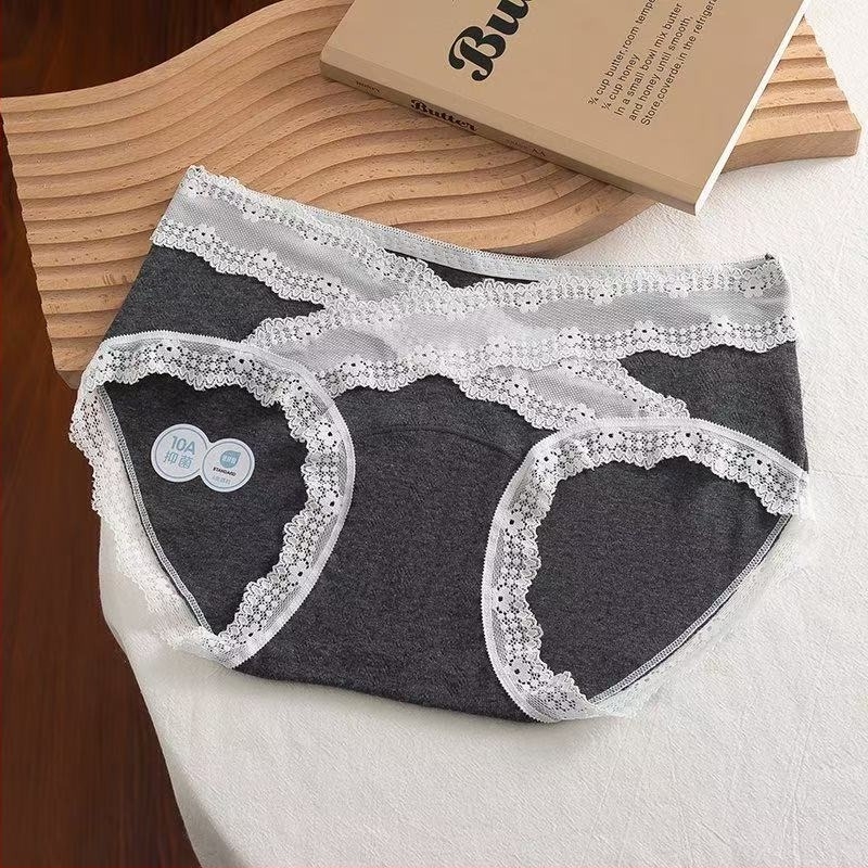 10A jacquard pamut női alsónemű csipkével, légáteresztő, csípőfedő, varratmentes, pamutos ágyékrész