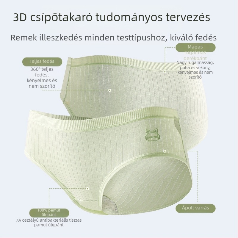 Női pamut alsónemű, osztály A, puha, lélegző, antibakteriális, középmagas derekú fazon