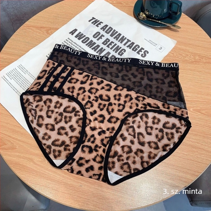 Lin Mengxue 6075 Leopard mintás magas derekú női fehérnemű – Ice Silk anyagból, kényelmes, szexi