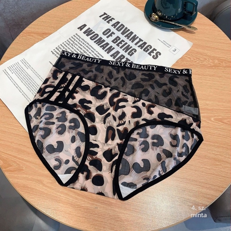 Lin Mengxue 6075 Leopard mintás magas derekú női fehérnemű – Ice Silk anyagból, kényelmes, szexi