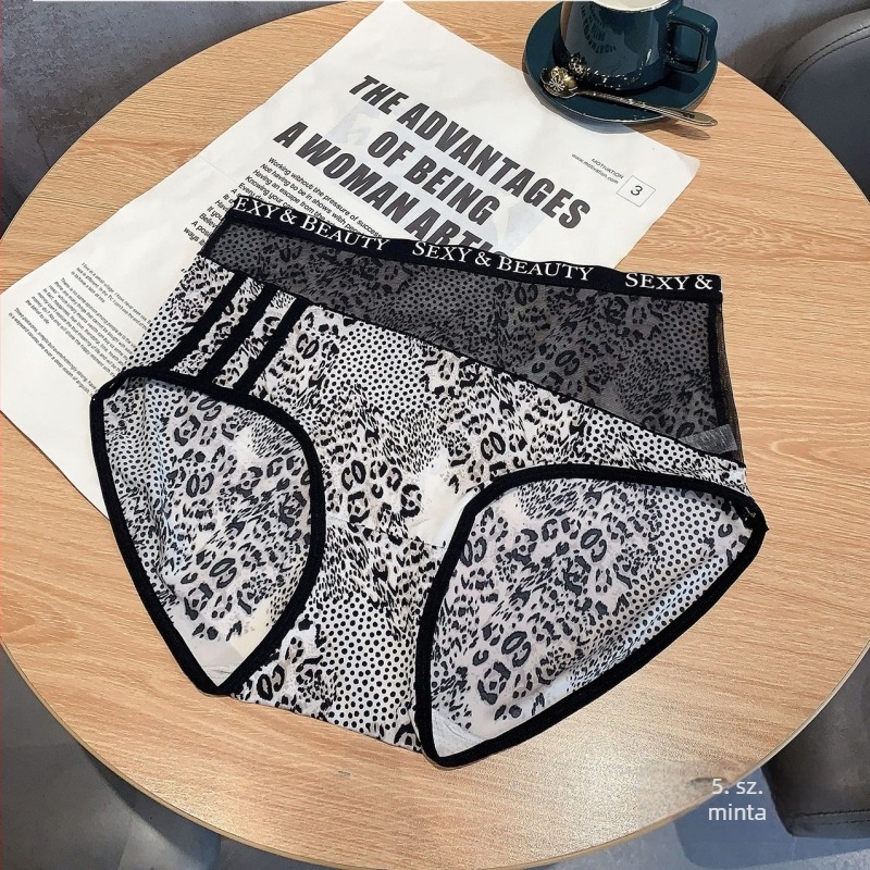 Lin Mengxue 6075 Leopard mintás magas derekú női fehérnemű – Ice Silk anyagból, kényelmes, szexi