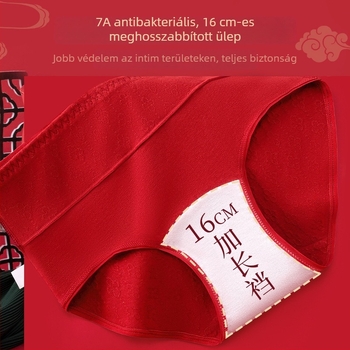 Női pamut alsónemű, lélegző, középmagas derekú, piros, antibakteriális, hosszított ágyékrész, 7A, zodiákus év