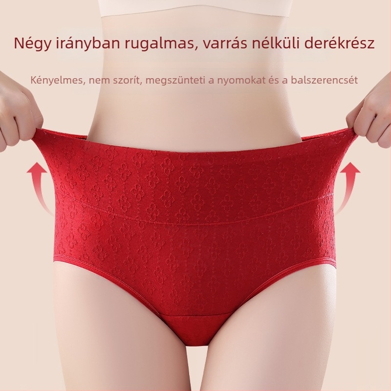 Női pamut alsónemű, lélegző, középmagas derekú, piros, antibakteriális, hosszított ágyékrész, 7A, zodiákus év