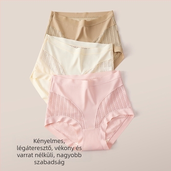 Női magas derekú bugyi ice silk csipkével, légáteresztő, könnyű haskontroll, fenékemelés