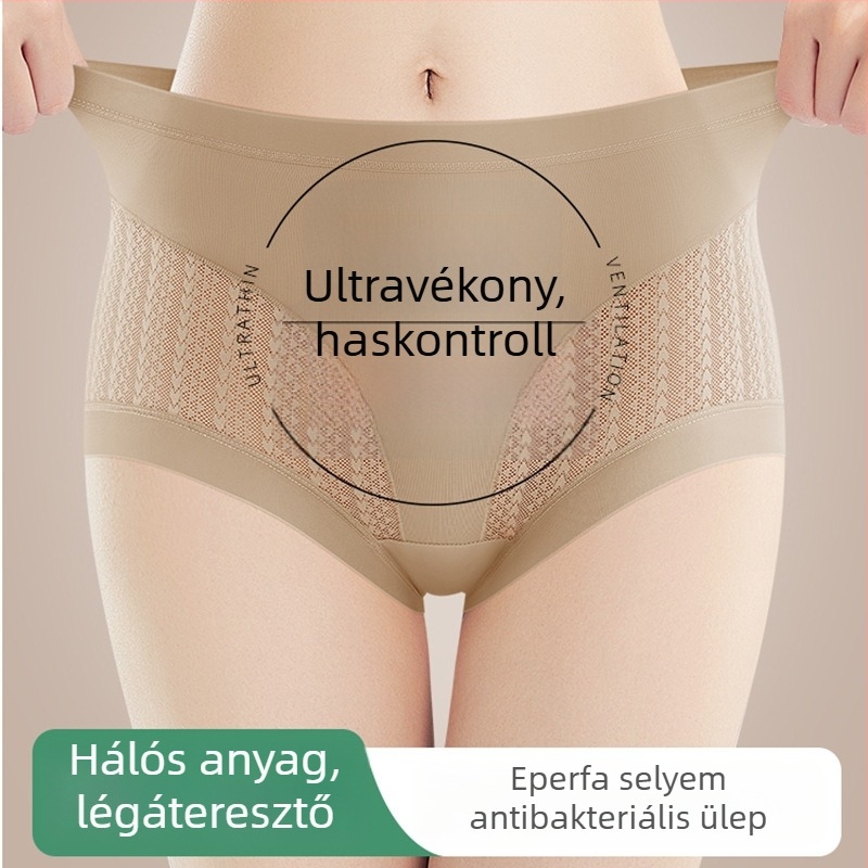 Női magas derekú bugyi ice silk csipkével, légáteresztő, könnyű haskontroll, fenékemelés