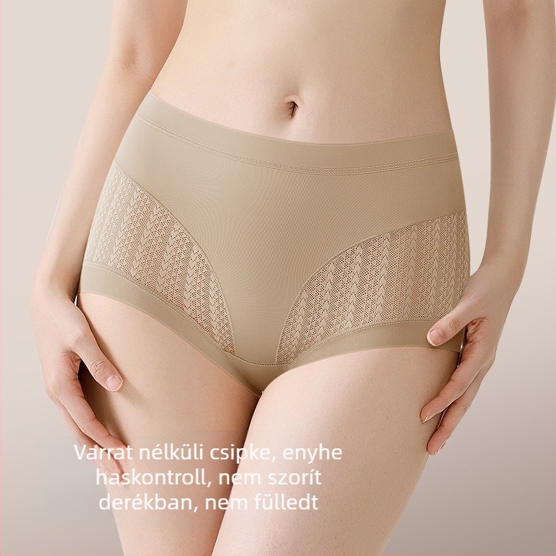 Női magas derekú bugyi ice silk csipkével, légáteresztő, könnyű haskontroll, fenékemelés