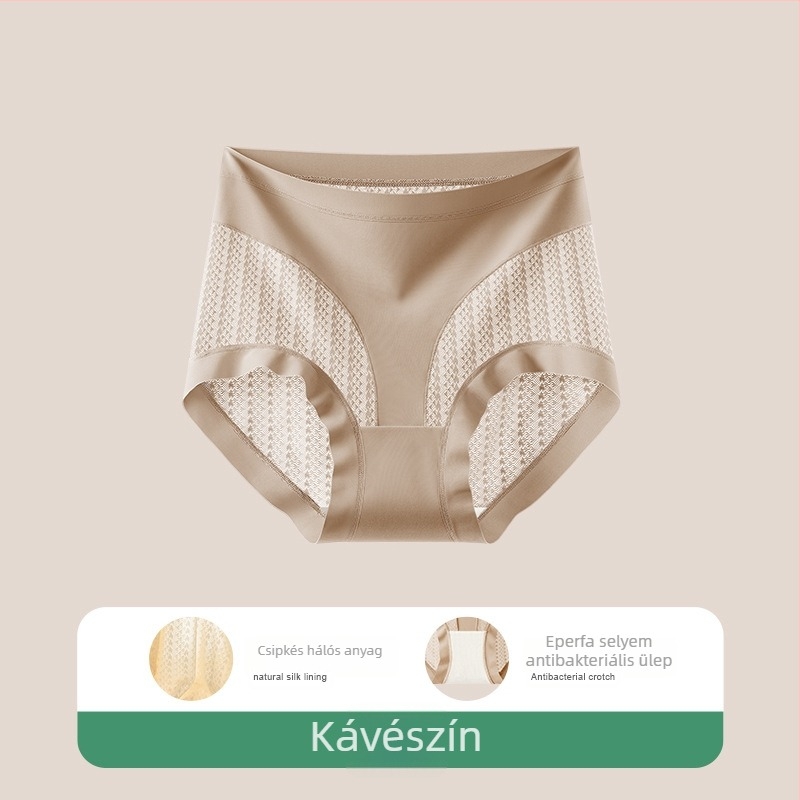 Női magas derekú bugyi ice silk csipkével, légáteresztő, könnyű haskontroll, fenékemelés