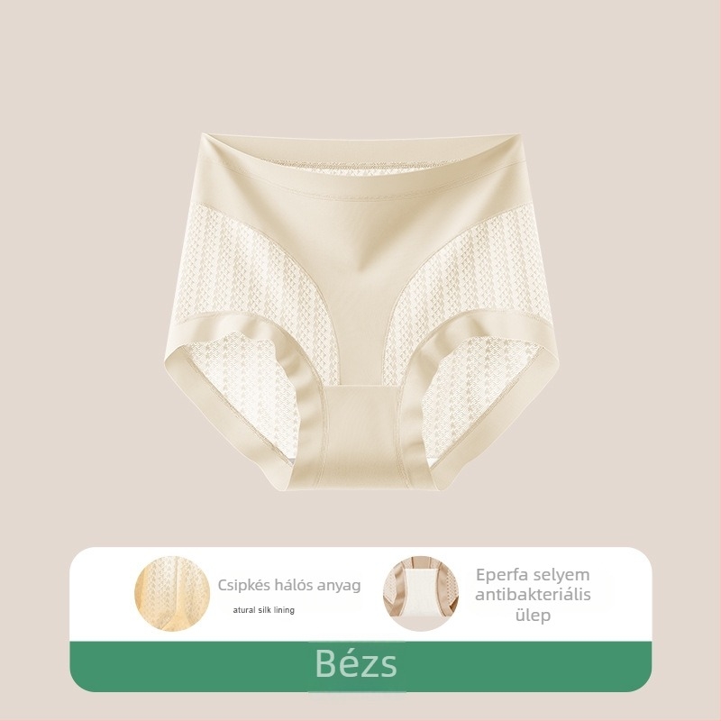 Női magas derekú bugyi ice silk csipkével, légáteresztő, könnyű haskontroll, fenékemelés