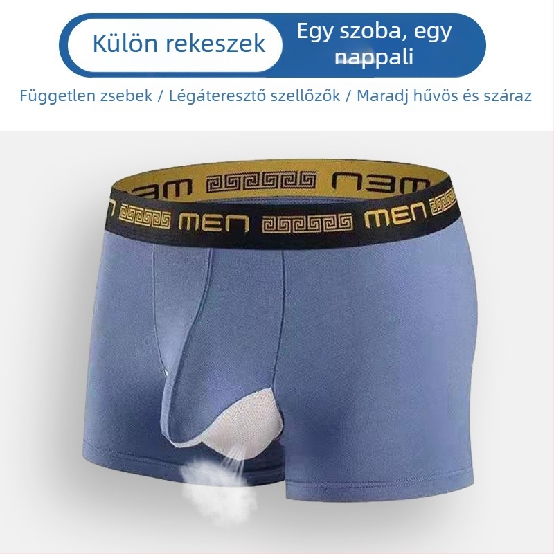 Férfi boxeralsó külön rekeszű, Modal anyagú, lélegző hálós design, középmagas derekú, divatos férfi alsónadrág