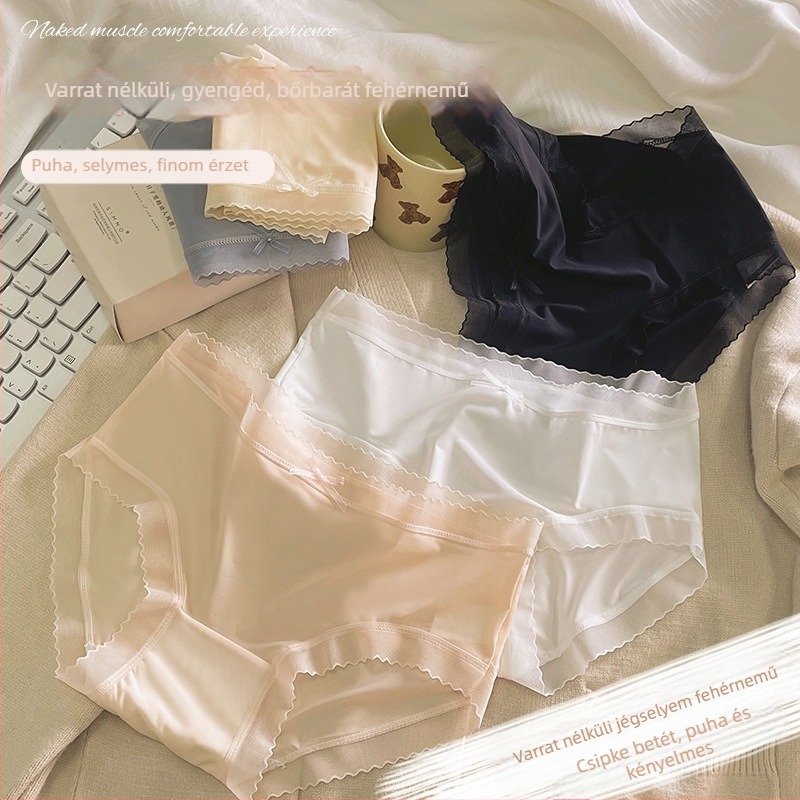 Nyári varrás nélküli Ice Silk női alsónemű, pamutbetéttel, lélegző, antibakteriális, vékony, középmagas derekú