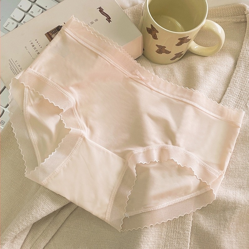 Nyári varrás nélküli Ice Silk női alsónemű, pamutbetéttel, lélegző, antibakteriális, vékony, középmagas derekú