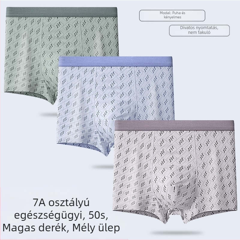 Nyári modal férfi alsónemű, plusz méret, magas derekú boxer brief, vékony anyag