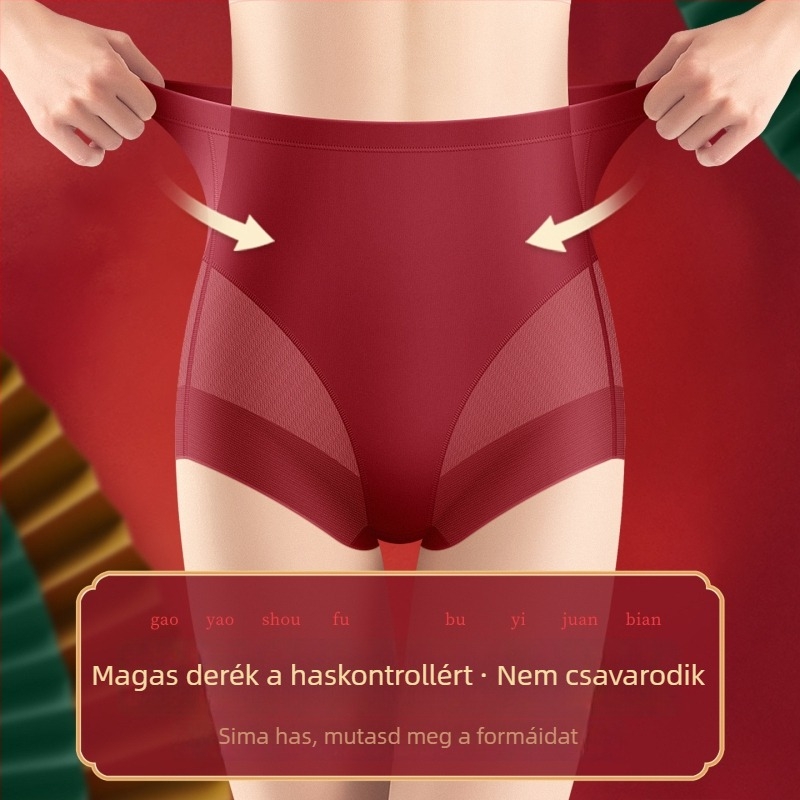 Vörös, magas derekú, varrásmentes női alsónemű nylonból, antibakteriális, pamutbéléssel a szeméremsrésznél, vékony nyári fazon, 2026 tavasz