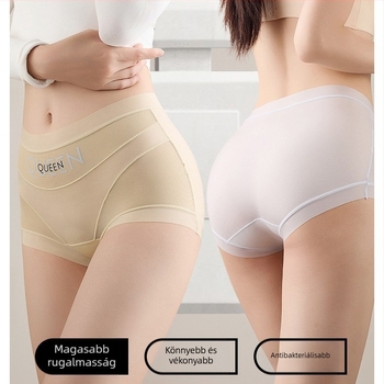 Női magas derekú hasformázó bugyi csipkés hálós Ice Silk anyagból, antibakteriális, hosszított ágyékkal, plusz méret, könnyű