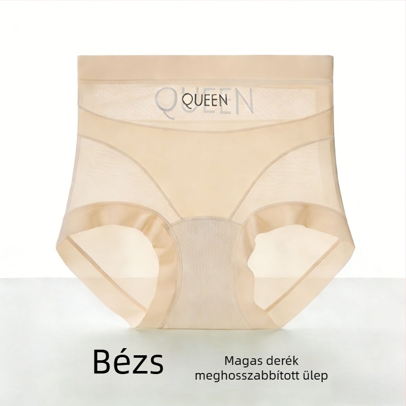 Női magas derekú hasformázó bugyi csipkés hálós Ice Silk anyagból, antibakteriális, hosszított ágyékkal, plusz méret, könnyű