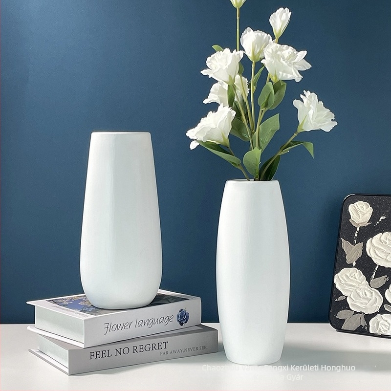 Minimalista kerámia váza nappaliba és előszobára, hidroponikus virágtartó, fehér porcelán
