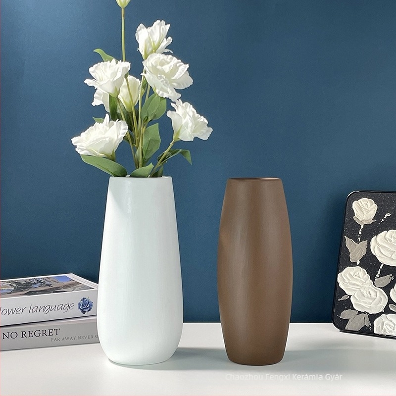 Minimalista kerámia váza nappaliba és előszobára, hidroponikus virágtartó, fehér porcelán