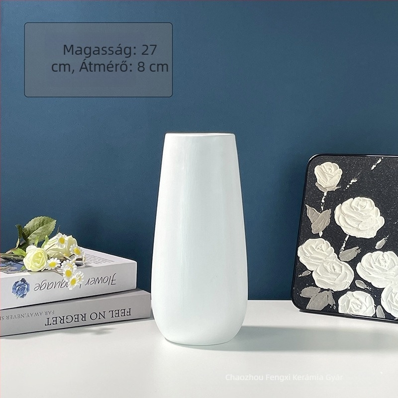 Minimalista kerámia váza nappaliba és előszobára, hidroponikus virágtartó, fehér porcelán