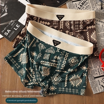 Férfi Ice Silk alsónemű, retró mintával, középmagas derekú, nagy méret, lélegző