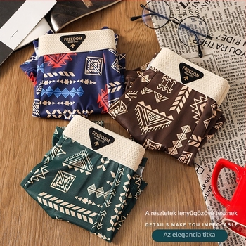 Férfi Ice Silk alsónemű, retró mintával, középmagas derekú, nagy méret, lélegző