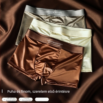Ice Silk luxus férfi boxeralsó, hűs érzet, szatén textúra, könnyű, lélegző, gyorsan száradó, varrat nélküli, nagy méret