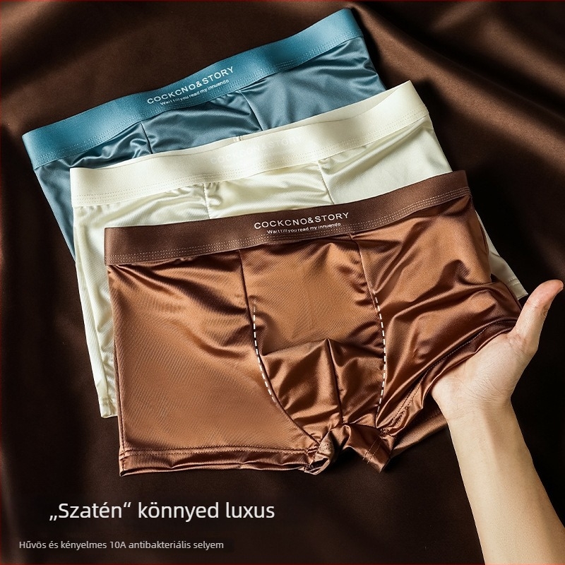 Ice Silk luxus férfi boxeralsó, hűs érzet, szatén textúra, könnyű, lélegző, gyorsan száradó, varrat nélküli, nagy méret