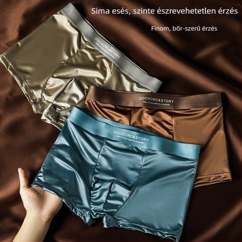 Ice Silk luxus férfi boxeralsó, hűs érzet, szatén textúra, könnyű, lélegző, gyorsan száradó, varrat nélküli, nagy méret
