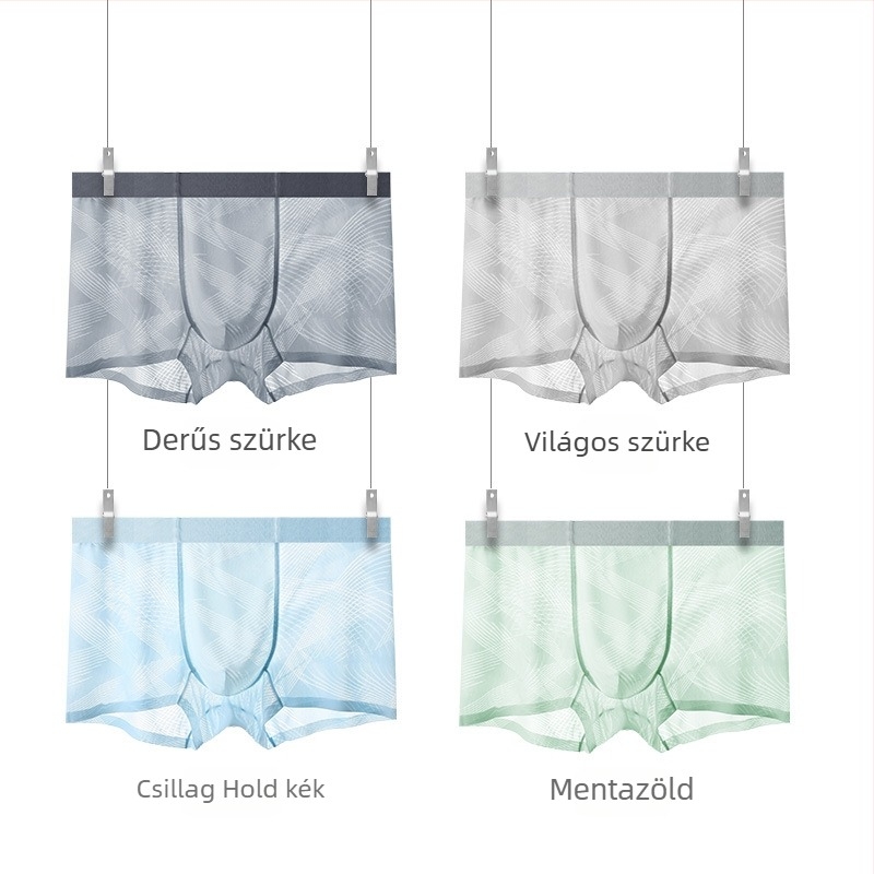 Férfi seamless boxer briefs jégselyem anyagból, könnyű nyári viselet, antibakteriális, jacquard csíkos mintázat, 120S nylon
