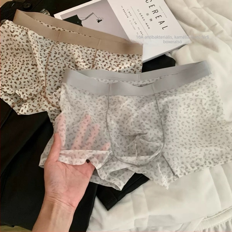 Férfi leopard mintájú boxer, antibakteriális, Ice Silk anyag, középmagasság, nylon 10A, kamélia illat
