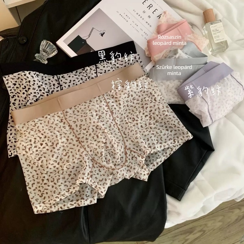 Férfi leopard mintájú boxer, antibakteriális, Ice Silk anyag, középmagasság, nylon 10A, kamélia illat