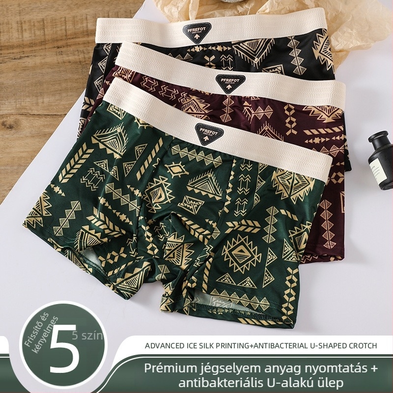 Amerikai retro stílusú férfi Ice Silk boxer brief, bőrbarát és lélegző, középmagas derekú