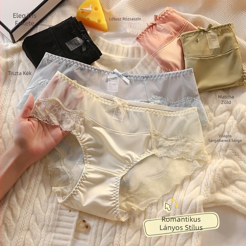 Női csipkés ice silk alsó, középmagas derekú, lélegző, vékony