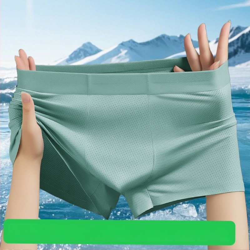 Varrás nélküli férfi ice silk alsónemű, lélegző hálós panellel, nyári nylon boxer rövidnadrág hűsítő érzet