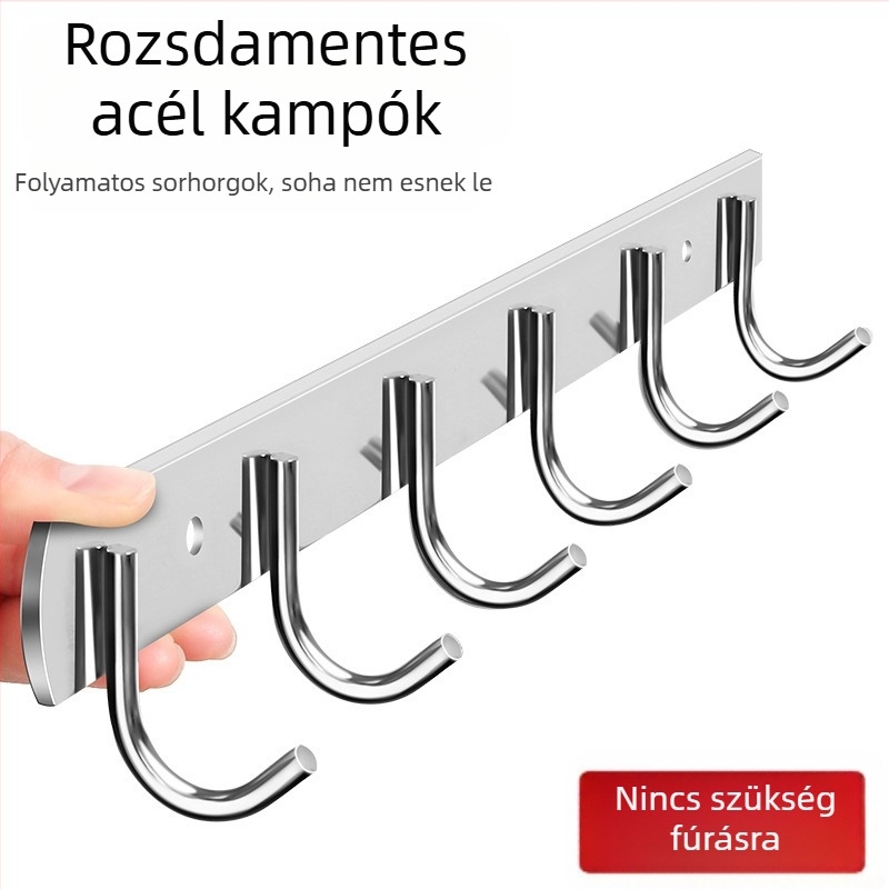Fali törölköző- és ruhafogas, erős ragasztással, 201-es rozsdamentes acélból, fúrás nélkül