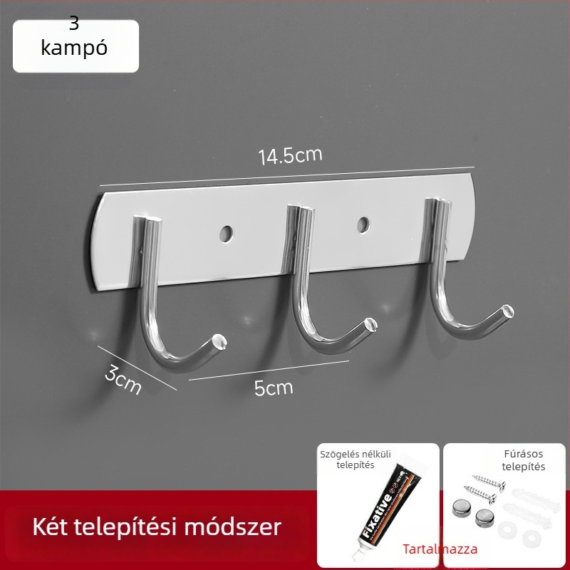 Fali törölköző- és ruhafogas, erős ragasztással, 201-es rozsdamentes acélból, fúrás nélkül