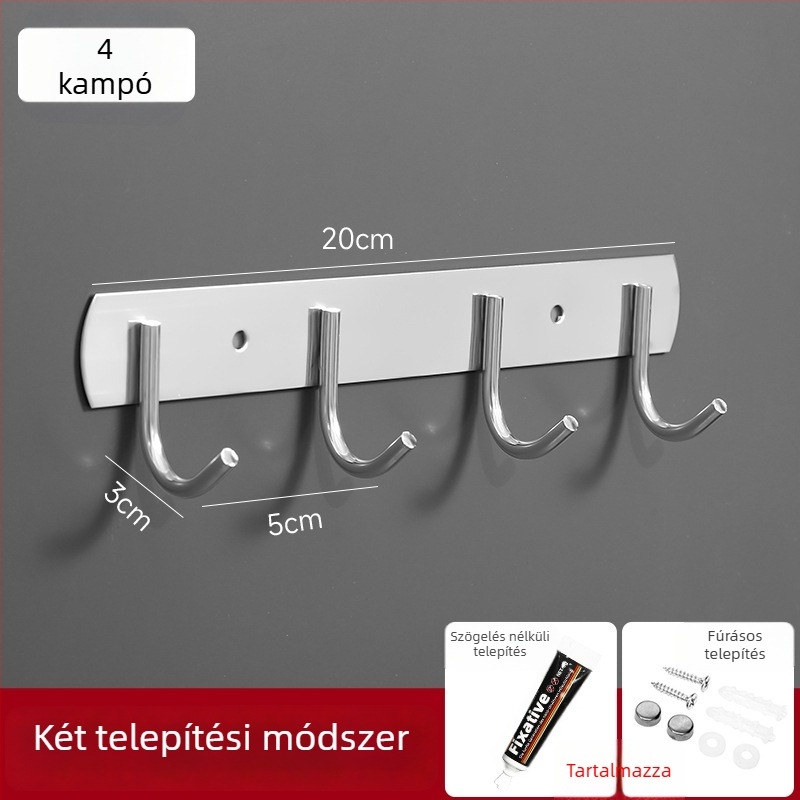 Fali törölköző- és ruhafogas, erős ragasztással, 201-es rozsdamentes acélból, fúrás nélkül