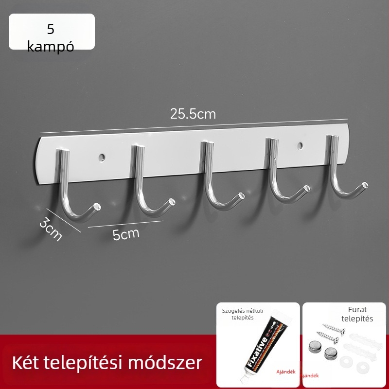 Fali törölköző- és ruhafogas, erős ragasztással, 201-es rozsdamentes acélból, fúrás nélkül