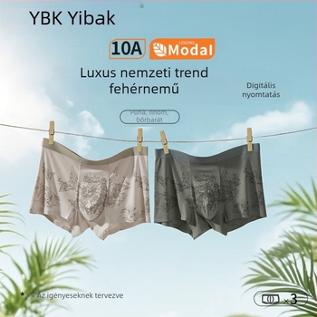 Új 60S Modal férfi boxeralsó, középmagas derekú, geometrikus mintázat, ágyéknál Mulberry selyem bélés