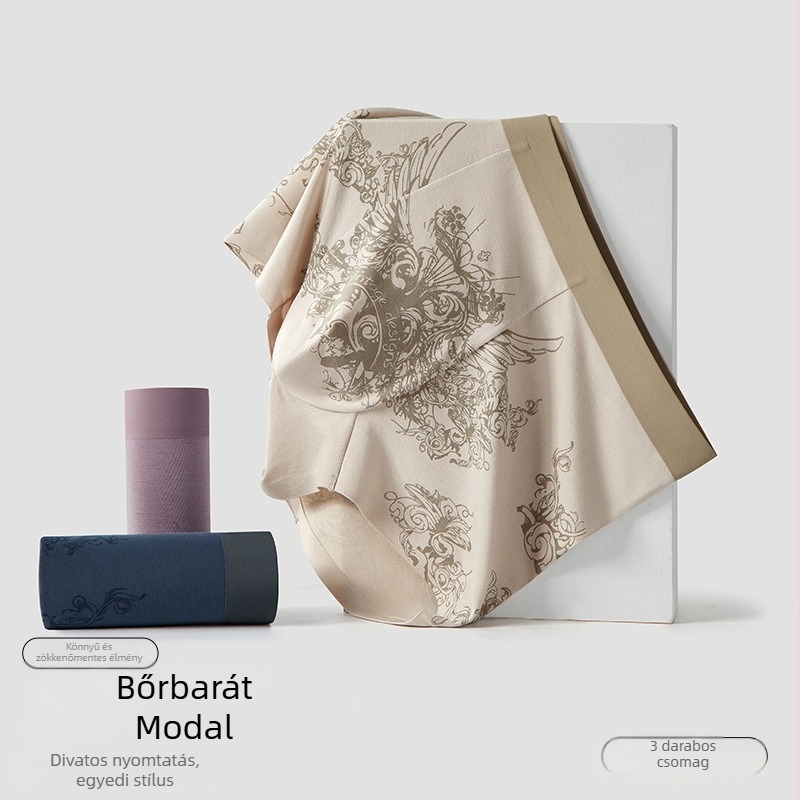 Új 60S Modal férfi boxeralsó, középmagas derekú, geometrikus mintázat, ágyéknál Mulberry selyem bélés