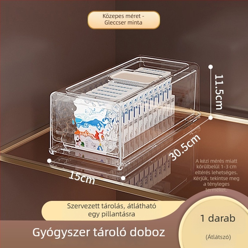 Átlátszó fiókos gyógyszer-tároló doboz háztartási használatra, nagy kapacitás, többrétegű tároló
