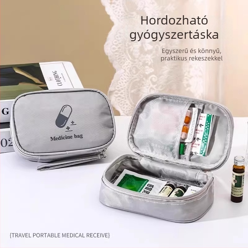 Utazó, hordozható orvosi táska és kompakt gyógyszeres doboz elsősegélyhez, diák kollégiumokhoz