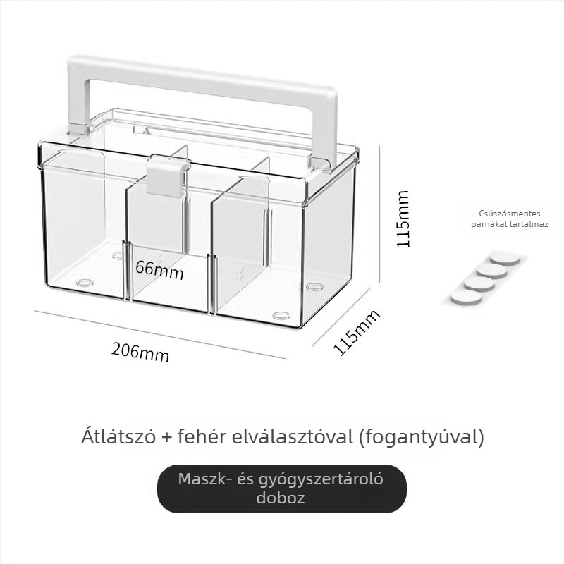 Átlátszó hordozható gyógyszer- és maszk tároló doboz otthonra és kollégiumba