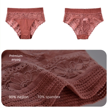 Pluszméretű női alsó csipkével, széles derekú szabás, légáteresztő nylon, virágmintás