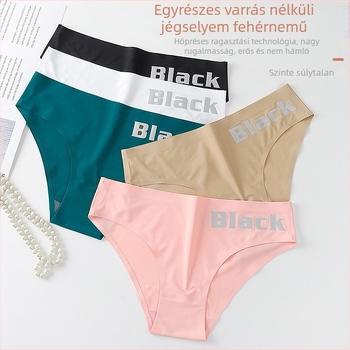 Női középmagas derekú bikini alsó Ice Silk anyagból, pamut betéttel az intim területen, fekete betűs dizájn