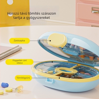Hordozható 7 napos gyógyszeres doboz, zárható, nedvességálló, műanyagból