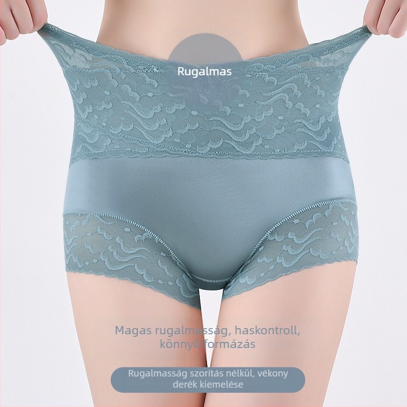 Női nyári magas derekú haskontroll bugyi, varrás nélküli Ice Silk anyag, csipkés, lélegző, csípőemelés