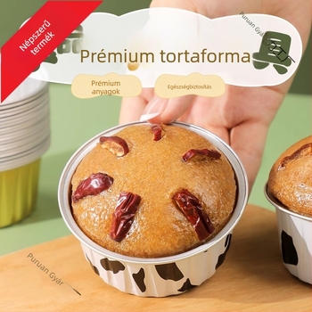 Magas hőállóságú alumíniumfóliából készült forma párolt süteményekhez és mini muffinokhoz, sütőpapíros csészékkel