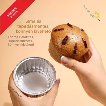 Magas hőállóságú alumíniumfóliából készült forma párolt süteményekhez és mini muffinokhoz, sütőpapíros csészékkel